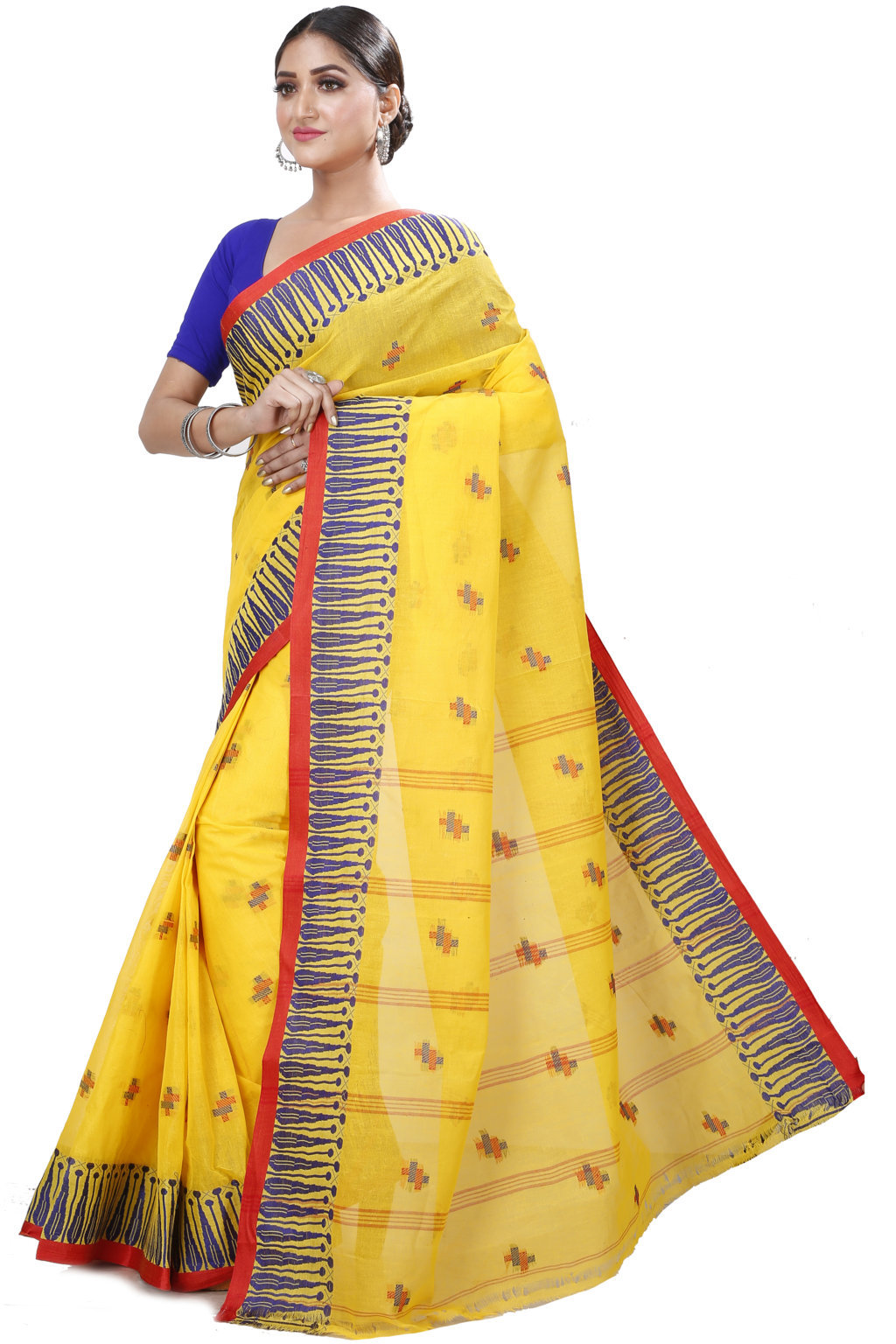 Yellow Pure Cotton Simar Tant Saree (1036)